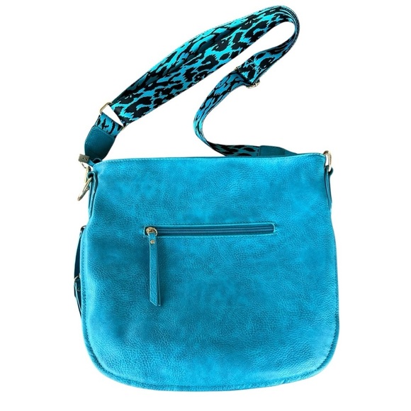 Wrangler Large Pebbled Crossbody Bag Leopard Guitar Strap Turquoise Black 14x12 - Picture 5 of 16